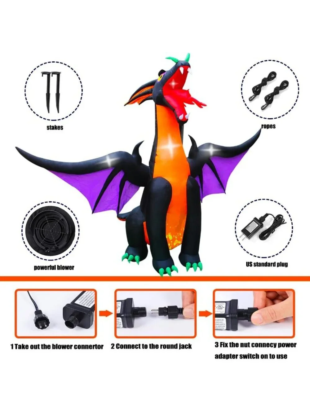 12FT Inflatable Fire & Ice Dragon Halloween Yard Decoration - Outdoor Festive